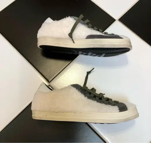 P448 Nordstrom John Wad Sherpa Fashion Sneakers White Green Gray Teddy sz 7.5-8
