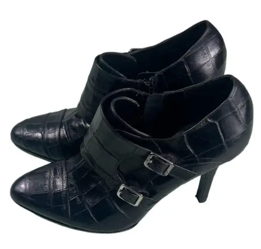 Ralph Lauren Lauren  Latisha Womens Ankle Bootie Size 8b Black Croc Leather