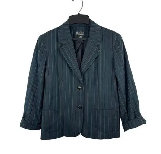 Rafaella Black Rainbow Pin Stripe 3/4 Sleeve 2 Button Stretch Blazer 8 NWT