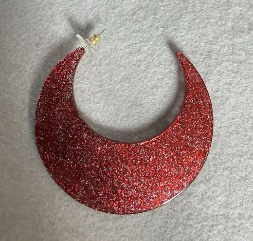 SugarFix By Baublebar C Hoop Earrings Red Sparkly Women Fashion Holiday Jewelry