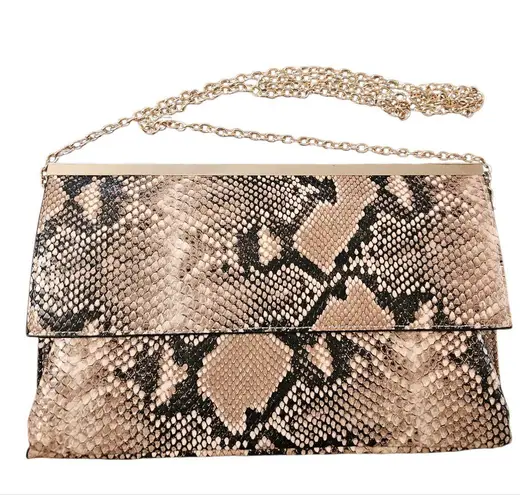 INC International Concepts Glam Snakeskin Gold Chain Embossed Crossbody 11x7 New Black