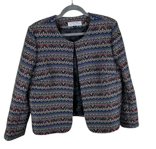 Tahari By ASL Funky Coloful Patterned Woven Lined Open Blazer Plus Size 16 P