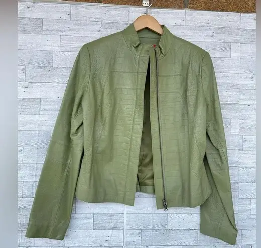 Elements by vakko olive green leather jacket large Green