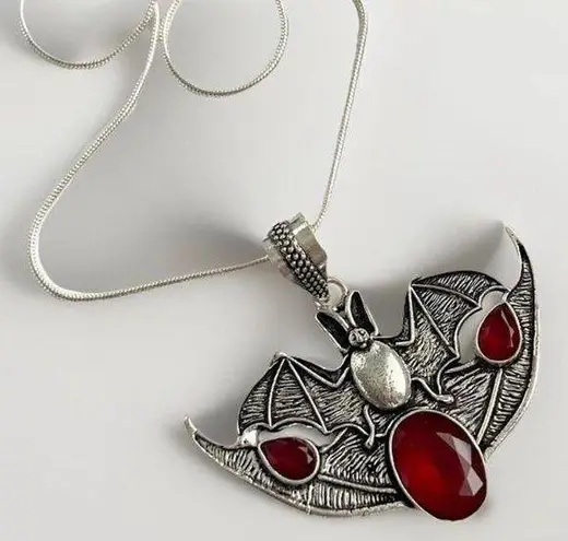 Garnet 925 Sterling Silver BAT Necklace Handmade Gemstone womens Jewelry Red