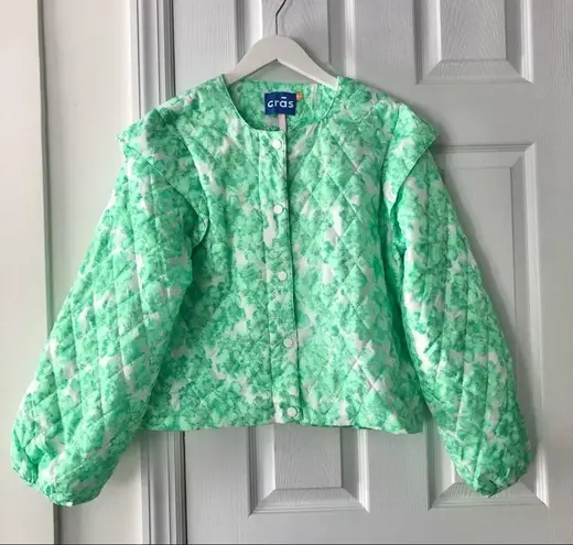 Cras Green White Quintacras Minty Quilted Bold Shoulder Jacket NWT 40 Green Wht Size undefined