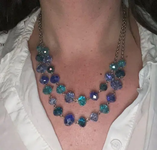 Cobalt & Sky Blue Crystals Double Strand Layer Beaded Women’s Necklace