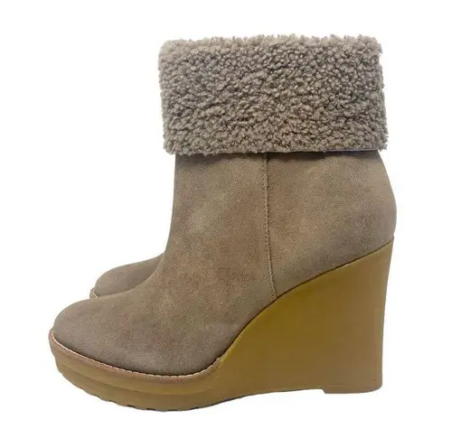 Ralph Lauren NEW LAUREN  Steph Shearling-Cuff Wedge Booties Taupe Size 9.5