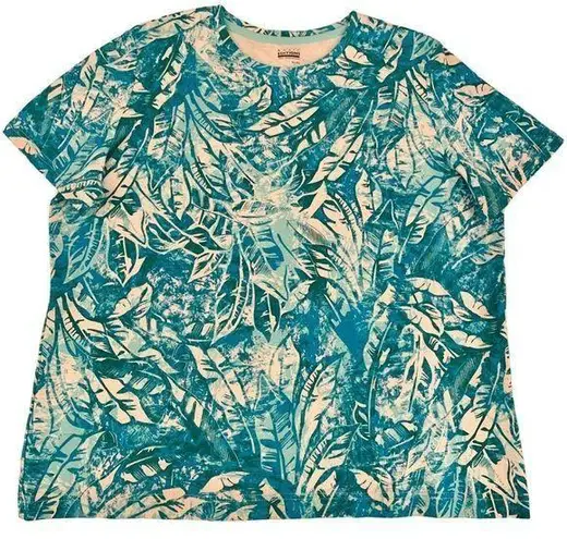 basic editions Blue/Green & White Palm Leaf Stretch Cotton Short Sleeve Size XL