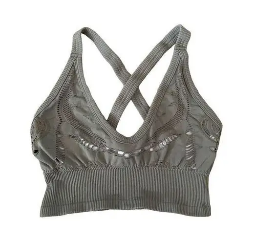 Ribbed Crossback Sports Bra Workout Yoga Athletic Sporty Gray Size M
