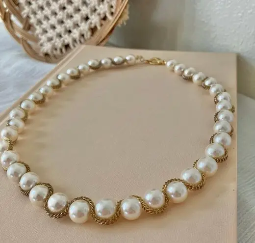 American Vintage Vintage “Alienor” Pearl Gold Chain Necklace Classic Style Quiet Luxury Elegant