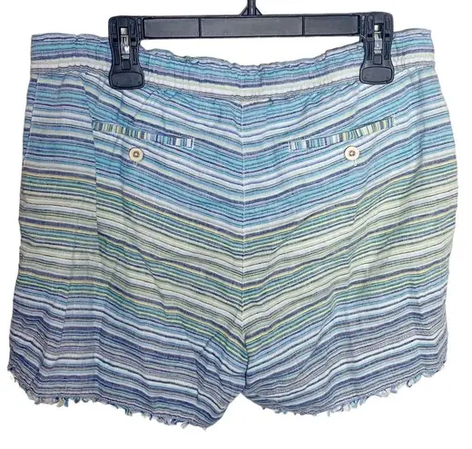 Tommy Bahama  linen Micronesia blue striped drawstring shorts fringe hem size M - Image 3