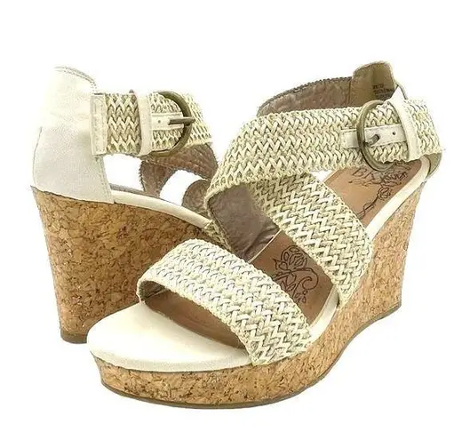 BKE Buckle  Sole Reid Cream & Cork Platform Woven Strap Sandals Women’s Size 8.5