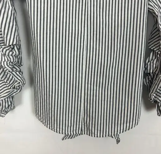 Ultra Flirt Striped Ruched Sleeves Tie-Back Top Size S
