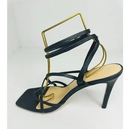 Veronica Beard Abriella Sandal Heel Strappy Ankle Black Leather Sandals Size 10m
