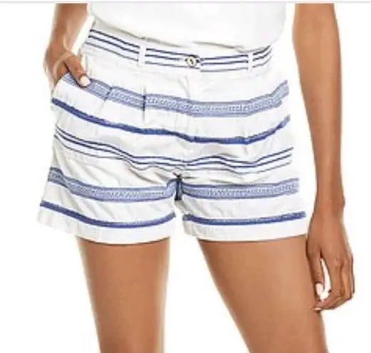 J. McLaughlin Embroidered Jacquard Women's Blue and White Striped Shorts
