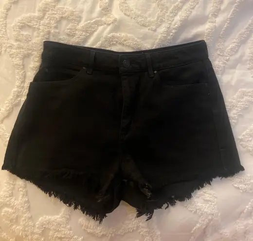 Guess 1981 High Rise Black Denim Ripped Shorts