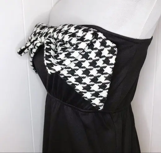 Judith March Houndstooth Bow Front Strapless Dress