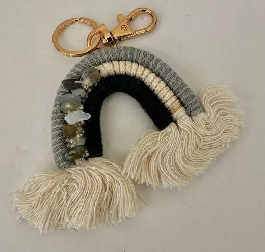 Blue macrame rainbow keychain