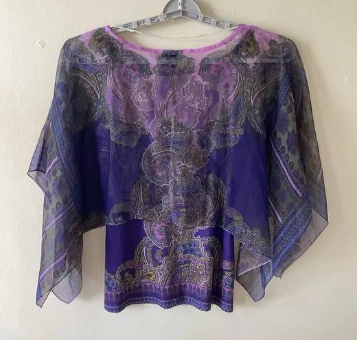 Covington Sheer Paisley Print 2 PIECE CHIFFON Layered Boho Top L Purple