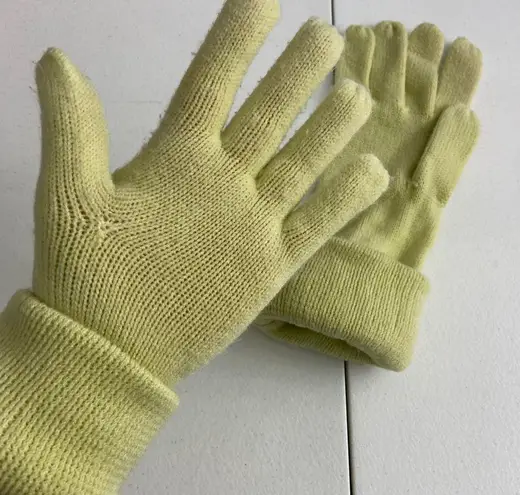 Women’s greenish yellow soft knit warm winter foldable gloves