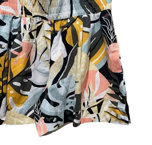 Calia Inverter Pleat Pull On Shorts Linen Multicolored Palm High Rise Size XS Pink