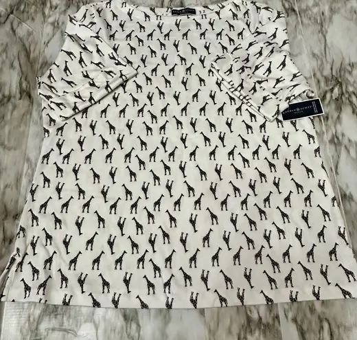 Karen Scott White Top Giraffe Animal Print Dopamine Dressing Fun Plus Size Tuni