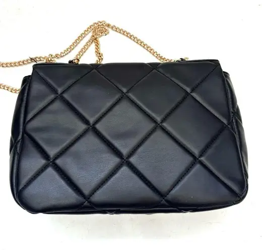 Badgley Mischka Black Diamond Quilted Puffer Front Lock Shoulder Bag Purse