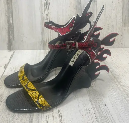 Cape Robbin  Hells Flames Strappy Heels Wedges size 7 Black Red Edgy Punk Goth thumbnail 1