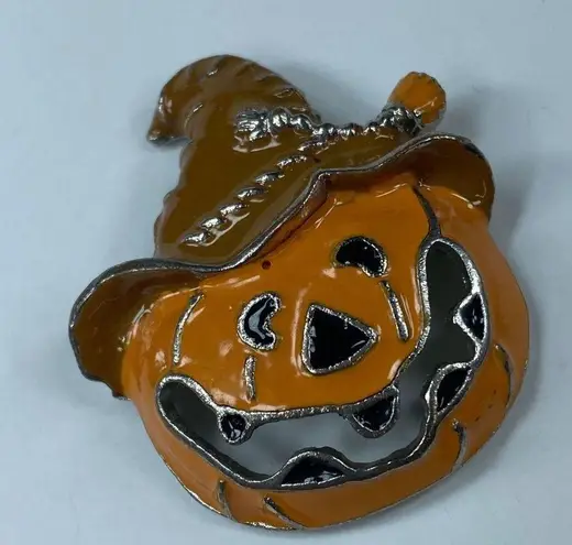 Halloween Orange Pumpkin Scarecrow Hat Jacko lantern Pin Brooch Jewelry