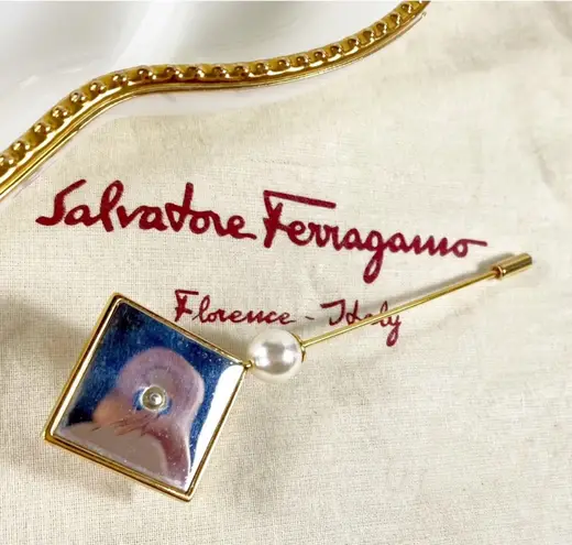 Salvatore Ferragamo Gold & Pearl Pin