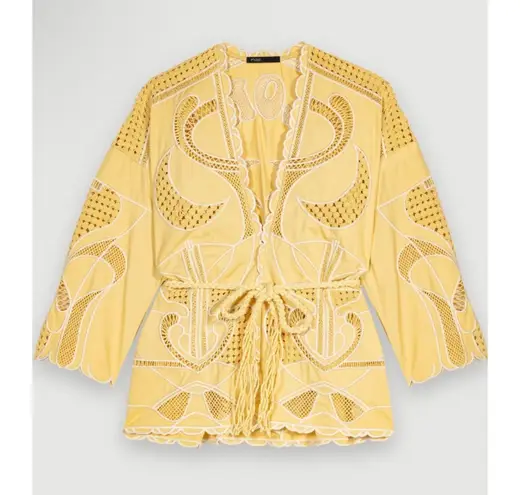 Maje NEW NWT ‘ALOHA’ Embroidered Kimono Jacket Yellow size 38