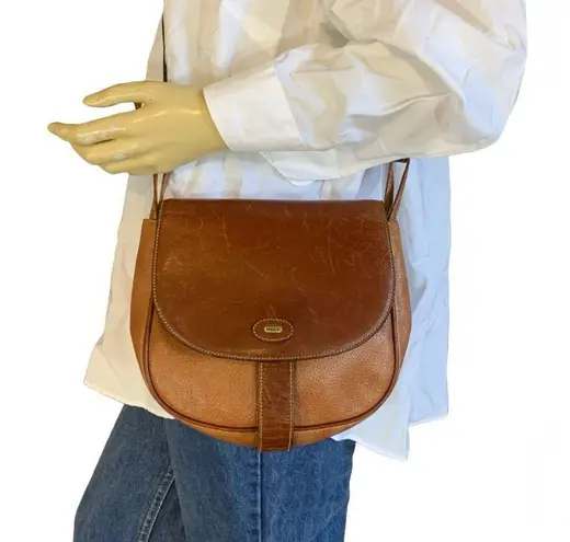 VINTAGE 1990'S BALLY DUAL BROWN LEATHER MESSENGER CROSSBODY PURSE