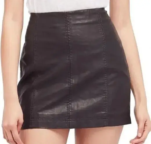 Free People  Modern Femme Faux Leather Vegan Mini Skirt Black 6