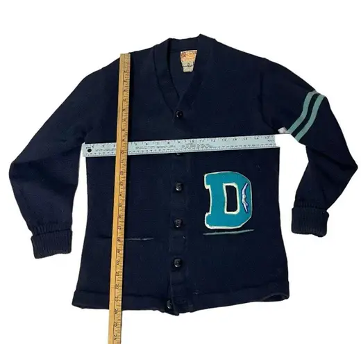 H L WHITING Lettermans Sweater Navy Blue Letter D Swimmer Wool Pockets 50’s