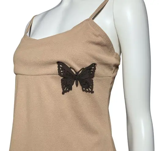 Vintage Y2K Asymmetrical Butterfly Going Out Top Fairycore Tan S/M Festival Tank Size M