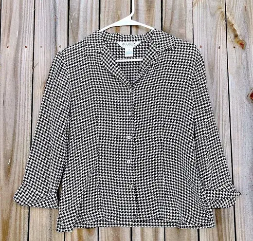 Allison Taylor 90s Y2K 100% silk top houndstooth blouse black white size medium