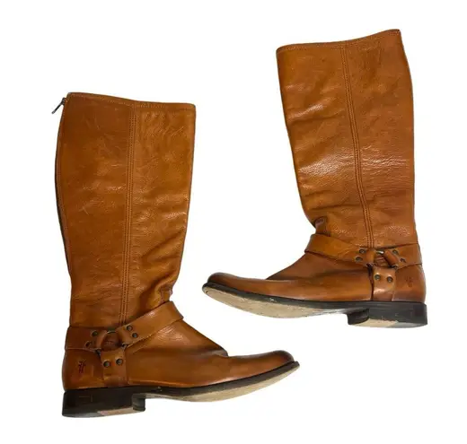 Frye  Phillip Harness Tall Boots Cognac Sz 11