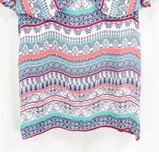 Ella Moss Blue Coral Cold Shoulder Boho Medallion Blouse