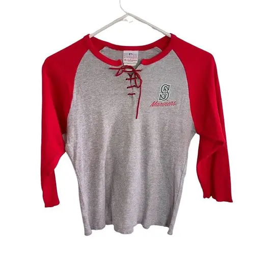 5th & Ocean Mariners lace-up 3/4 raglan t-shirt Red Gray Women's size M Vintage
