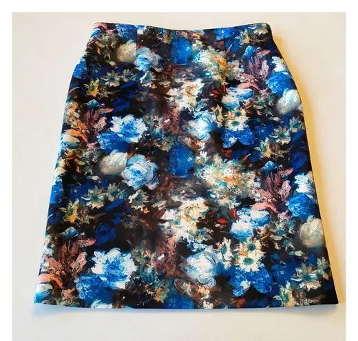 Melanie Lyne Scuba Floral Pencil Skirt Blue Size 12