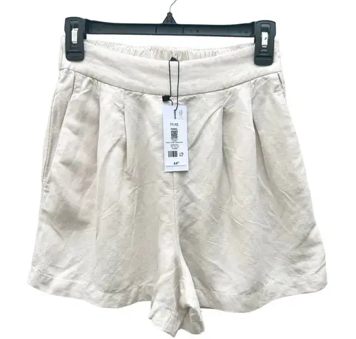 Dynamite NWT High Rise Pleated Mabel Flowy Linen Short Cream Women's Size XS
