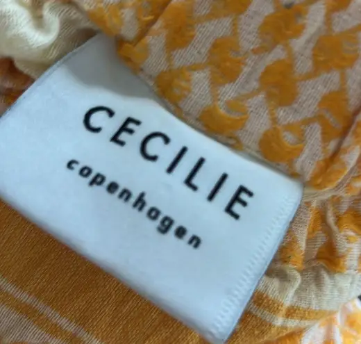 Cecilie Copenhagen Cotton Jacquard Wide Leg Pull on Pants Boho Embroidered Small