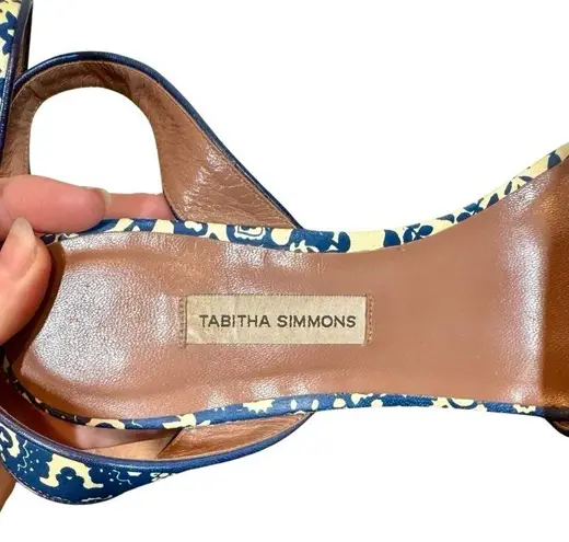 Tabitha Simmons Calla Blue & Ecru Floral Printed Leather Platform Heels Sandals Size 8