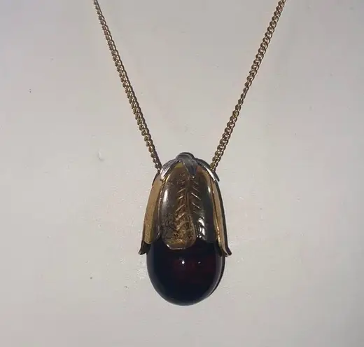 Vintage Avon Eggplant Shaped Perfume Bottle Holder Pendant Necklace 26" Gold