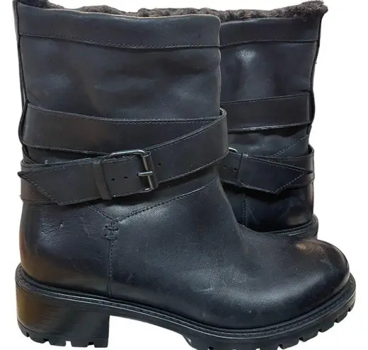 ROSS & SNOW Christiana Boot Black Leather Moto Combat Shearling Lining 5