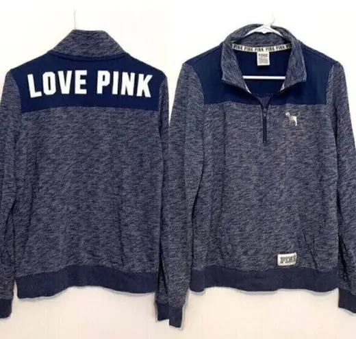 PINK - Victoria's Secret PINK VS VICTORIA'S SECRET Perfect Quarter 1/4 Zip Blue White Colorblock Logo M