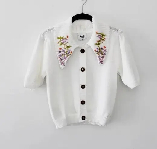Tach Clothing Kalinka Floral Embroidered Knit Cardigan Top NWOT