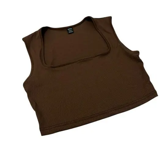 Brown Crop Top Baby Tee Top Square Neckline Design Shirt Women’s Size Medium Fit