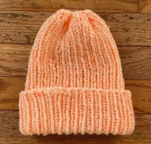 Melon salmon orange pink bright hand knit beanie fisherman hat