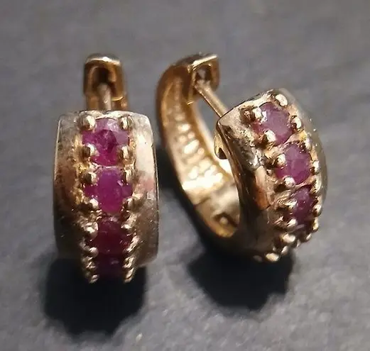 Ruby 925 gold plated hoop earrings Red